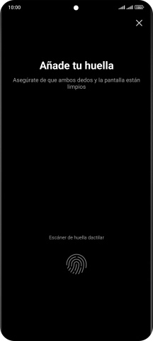 Sigue las indicaciones de la pantalla para crear una huella digital como código de seguridad.