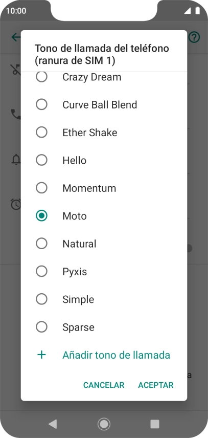Pulsa Añadir tono de llamada y busca el timbre de llamada que quieras usar.
