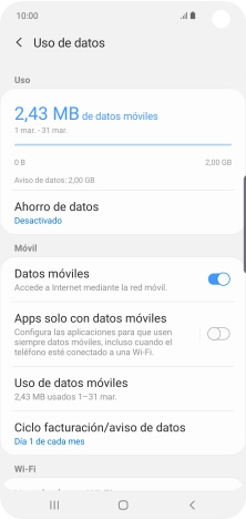 El consumo total de datos se visualiza ahora en la pantalla.