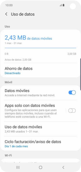 El consumo total de datos se visualiza ahora en la pantalla.