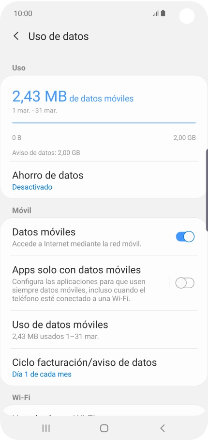 El consumo total de datos se visualiza ahora en la pantalla.
