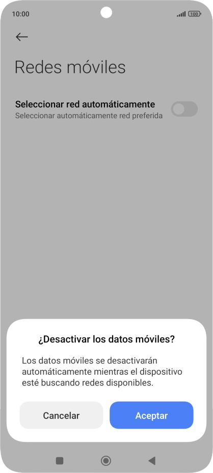 Pulsa Aceptar y espera mientras el teléfono está buscando redes.