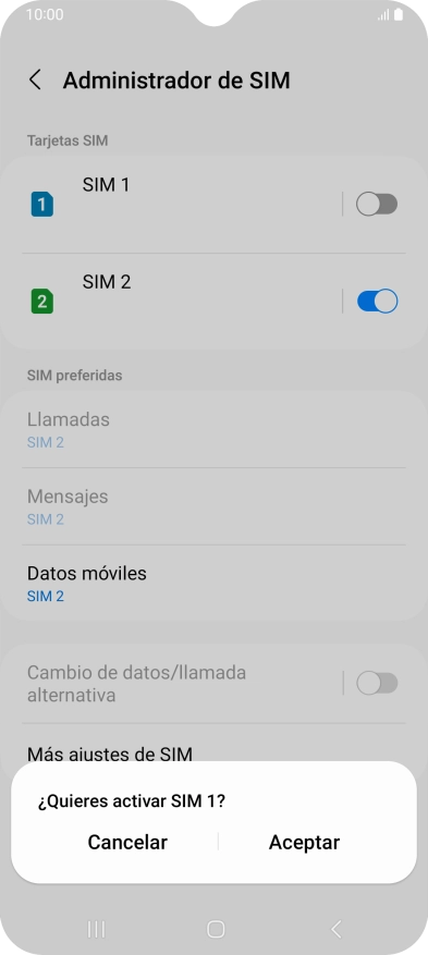 Si desactivas la tarjeta SIM, pulsa Aceptar.