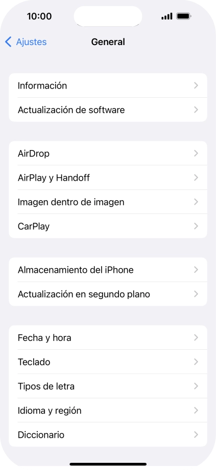 Pulsa Actualización de software. Si hay una versión de software nueva disponible, aparecerá ahora en la pantalla. Sigue las indicaciones de la pantalla para actualizar el software del teléfono.