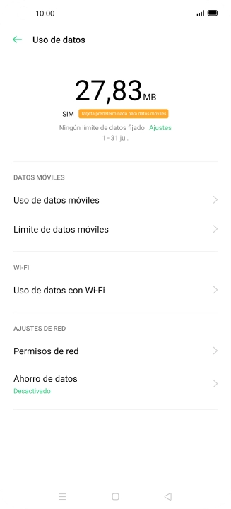 El consumo total de datos se visualiza ahora en la pantalla.