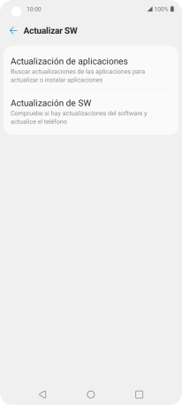 Pulsa Actualización de SW. Si hay una versión de software nueva disponible, aparecerá ahora en la pantalla. Sigue las indicaciones de la pantalla para actualizar el software del teléfono. Pulsa Actualización de SW. Si hay una versión de software nueva disponible, aparecerá ahora en la pantalla. Sigue las indicaciones de la pantalla para actualizar el software del teléfono.
