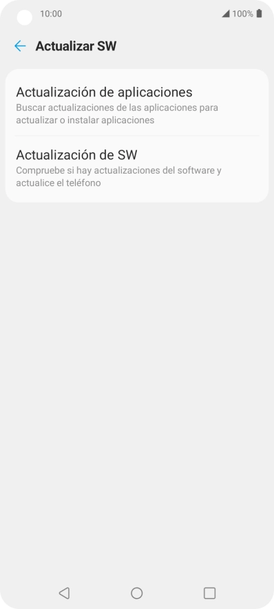 Pulsa Actualización de SW. Si hay una versión de software nueva disponible, aparecerá ahora en la pantalla. Sigue las indicaciones de la pantalla para actualizar el software del teléfono. Pulsa Actualización de SW. Si hay una versión de software nueva disponible, aparecerá ahora en la pantalla. Sigue las indicaciones de la pantalla para actualizar el software del teléfono.