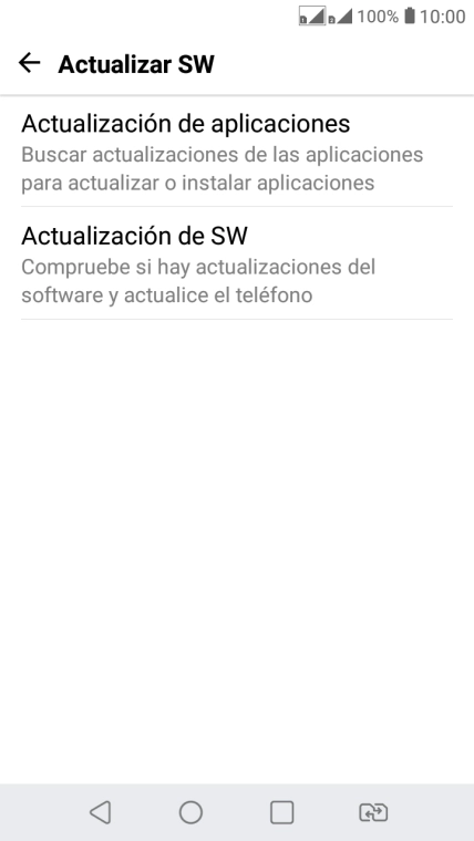 Pulsa Actualización de SW. Si hay una versión de software nueva disponible, aparecerá ahora en la pantalla. Sigue las indicaciones de la pantalla para actualizar el software del teléfono.