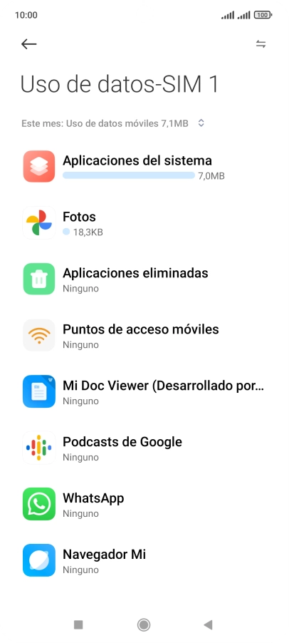El consumo total de datos del período seleccionado aparece ahora en la pantalla.