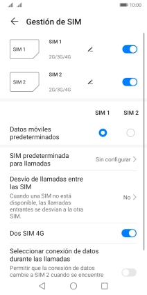 Pulsa el indicador junto a la tarjeta SIM deseada para activar o desactivar su uso.