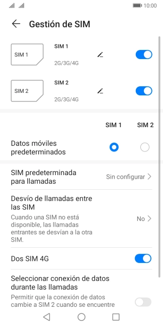 Pulsa el indicador junto a la tarjeta SIM deseada para activar o desactivar su uso.