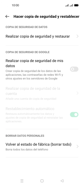 Pulsa Volver al estado de fábrica (borrar todo).