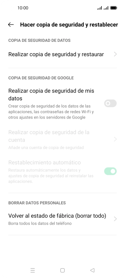 Pulsa Volver al estado de fábrica (borrar todo).