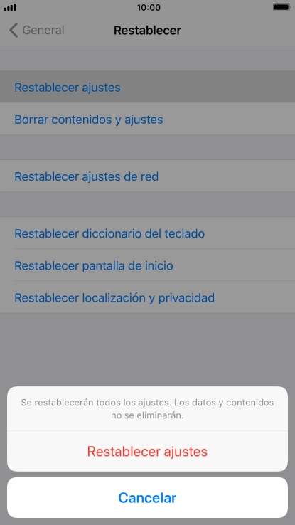 Pulsa Restablecer ajustes.