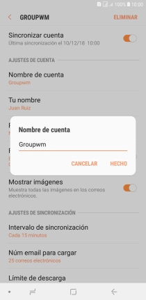 Introduce el nombre deseado de la cuenta de correo electrónico y pulsa HECHO.