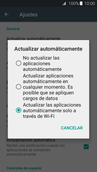 Pulsa No actualizar las aplicaciones automáticamente para desactivar la función.