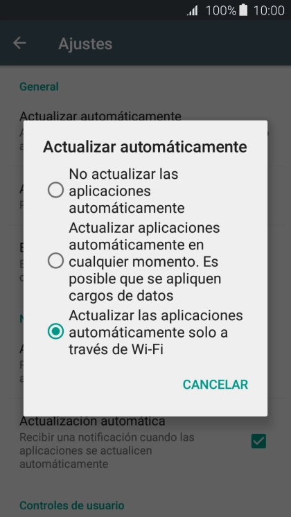 Pulsa No actualizar las aplicaciones automáticamente para desactivar la función.