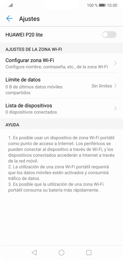 Pulsa Configurar zona Wi-Fi. Pulsa Configurar zona Wi-Fi.