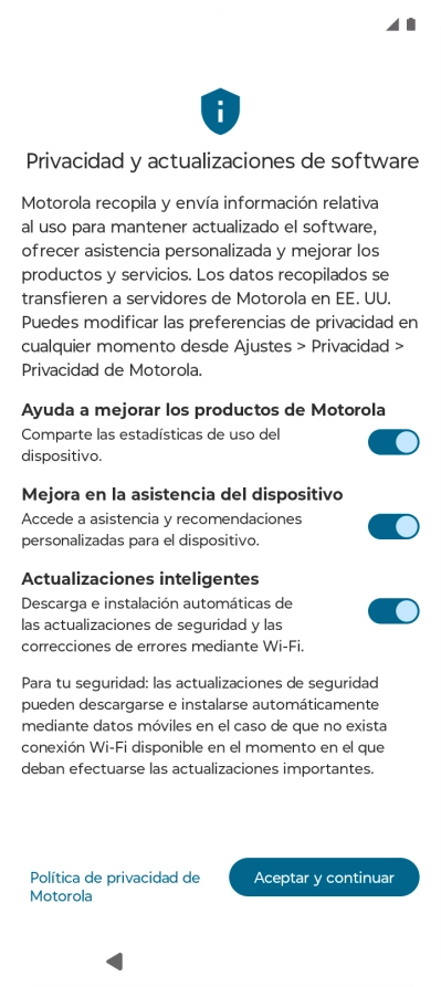 Pulsa el indicador junto a los ajustes deseados para seleccionarlos.