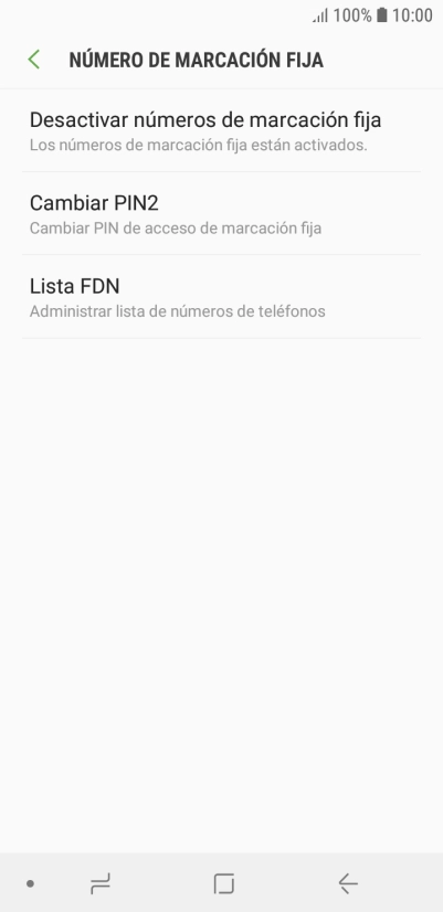 Pulsa Desactivar números de marcación fija.