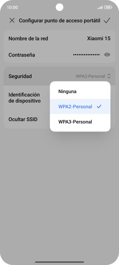 Pulsa WPA3-Personal para proteger la conexión wifi con una contraseña.