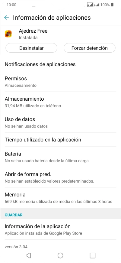 Pulsa Almacenamiento.