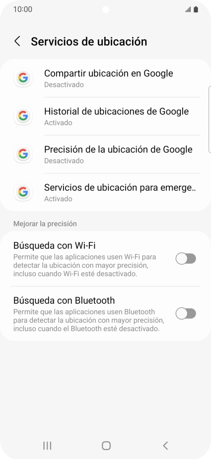 Pulsa Precisión de la ubicación de Google.