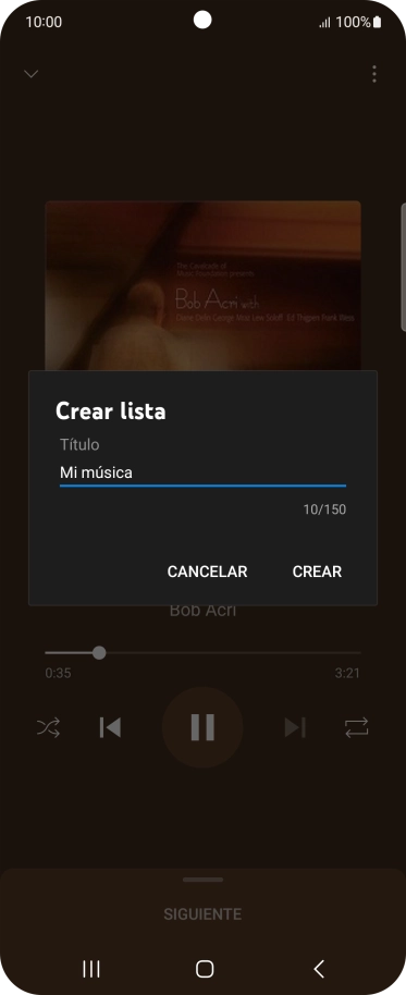 Introduce el nombre deseado de la lista de reproducción y pulsa CREAR.