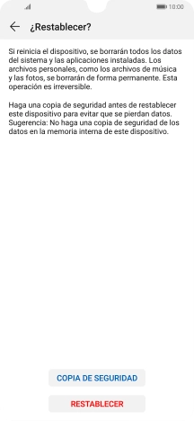 Pulsa RESTABLECER. Espera unos instantes mientras el teléfono restablece la configuración predeterminada. Sigue las indicaciones de la pantalla para configurar el teléfono y dejarlo listo para su uso.