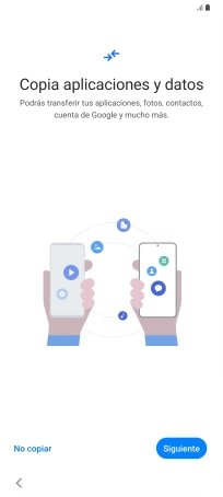 Puedes transferir el contenido de otro teléfono cuando activas tu teléfono por primera vez y cuando lo has restablecido. Cuando aparezca en la pantalla del teléfono esta imagen, ya está listo para la transmisión del contenido del otro teléfono.