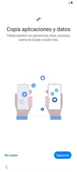 Puedes transferir el contenido de otro teléfono cuando activas tu teléfono por primera vez y cuando lo has restablecido. Cuando aparezca en la pantalla del teléfono esta imagen, ya está listo para la transmisión del contenido del otro teléfono.
