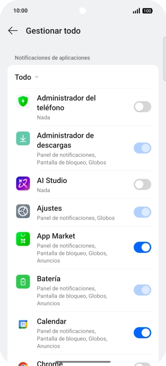 Pulsa el indicador junto a las apps deseadas para activar o desactivar la función.