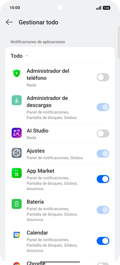 Pulsa el indicador junto a las apps deseadas para activar o desactivar la función.