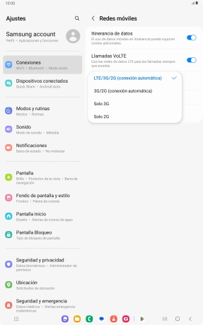 Pulsa el tipo de red deseado.
