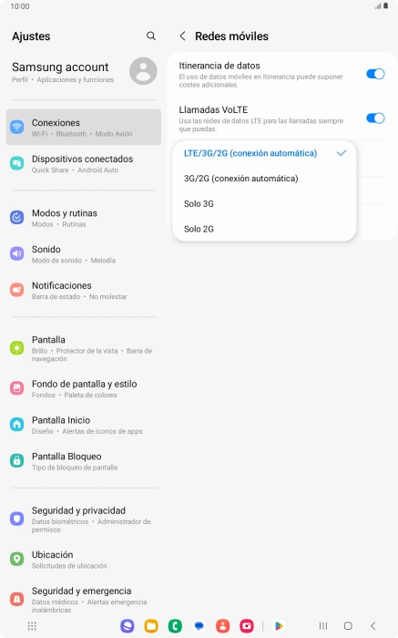 Pulsa el tipo de red deseado.