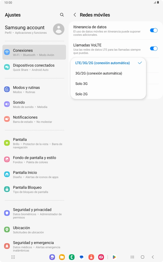 Pulsa el tipo de red deseado.
