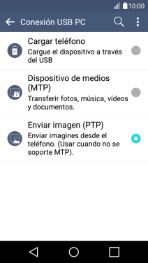 Pulsa Dispositivo de medios (MTP) para activar la función. Pulsa Dispositivo de medios (MTP) para activar la función.