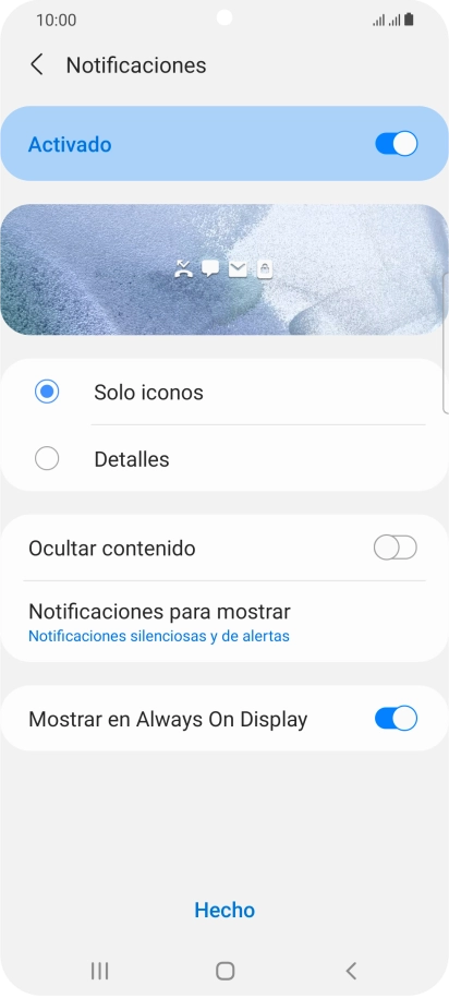 Pulsa los ajustes deseados para activarlos o desactivarlos.