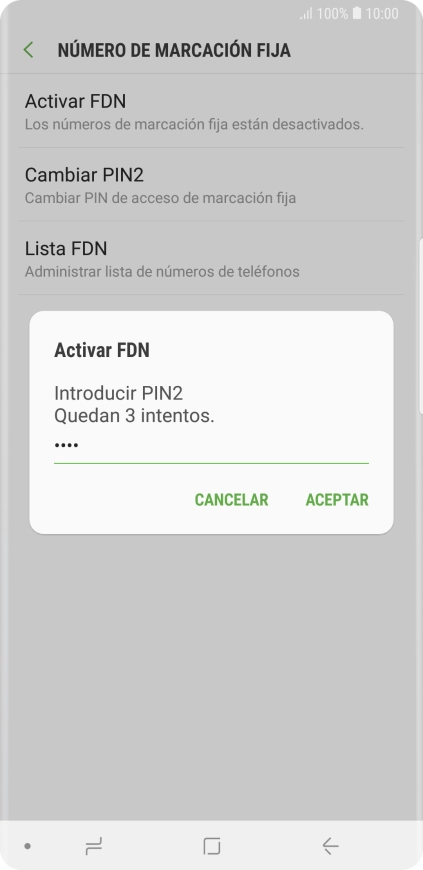 Introduce el código PIN2 y pulsa ACEPTAR.
