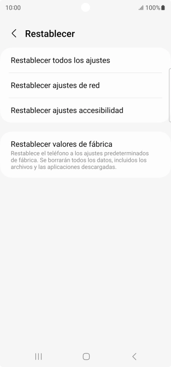 Pulsa Restablecer valores de fábrica.