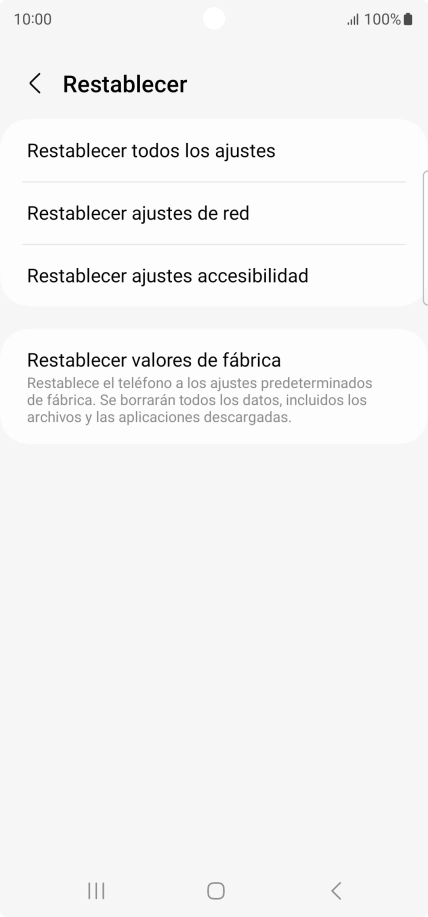 Pulsa Restablecer valores de fábrica.