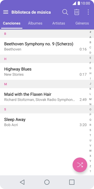 Pulsa una categoría y desplázate al archivo de música deseado.