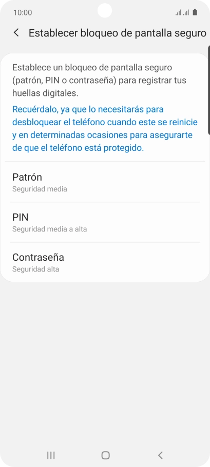 Pulsa el código de seguridad deseado y sigue las indicaciones de la pantalla para crear un código de seguridad del teléfono adicional.