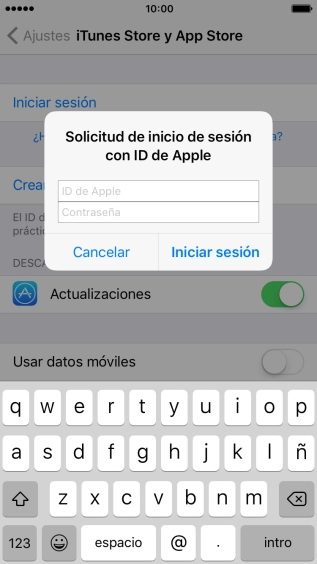 Pulsa ID de Apple e introduce el nombre de usuario de tu ID de Apple.