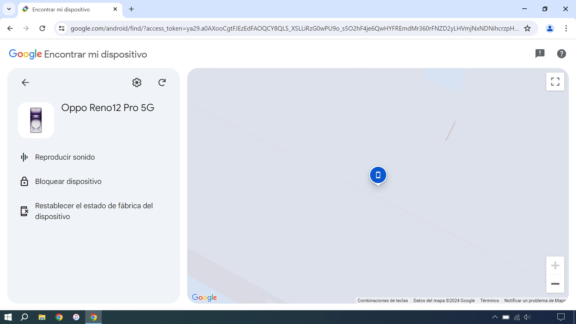 La última posición del teléfono se visualiza en el mapa.
