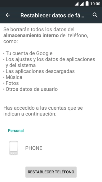 Pulsa RESTABLECER TELÉFONO.