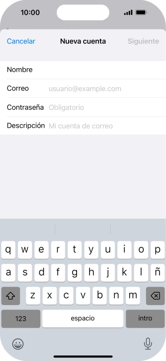 Pulsa Correo e introduce tu dirección de correo electrónico.