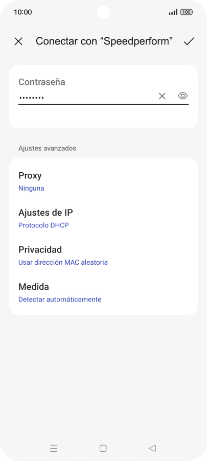 Introduce la contraseña de la red Wi-Fi y pulsa el icono de aceptar.
