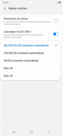 Pulsa el tipo de red deseado.