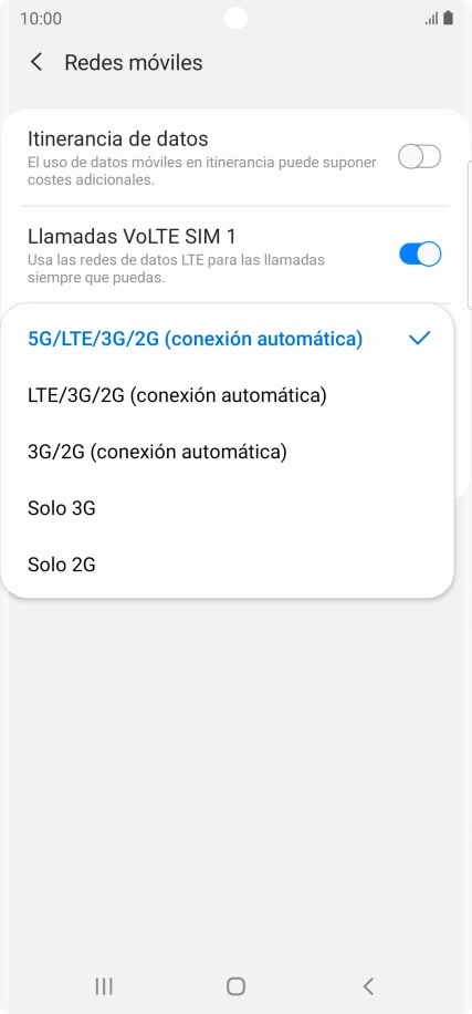 Pulsa el tipo de red deseado.
